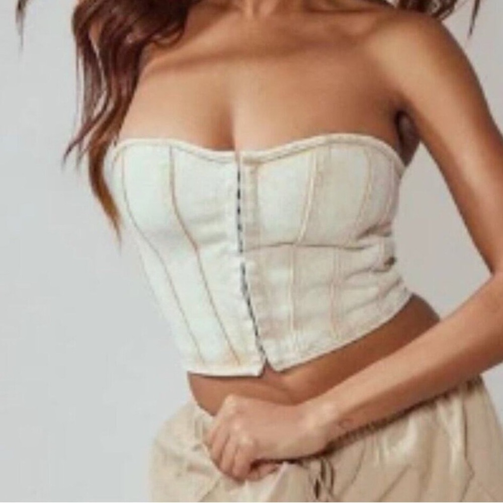 PrettyLittleThing Beige Strapless Corset